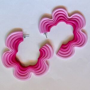 Pink Squiggle Clay Hoop Earrings